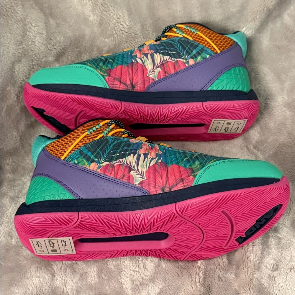 AND1 Explosive T Kids Basketball Shoes Size 6 | Coral/Blue/Green | NWT - Picture 2 of 6